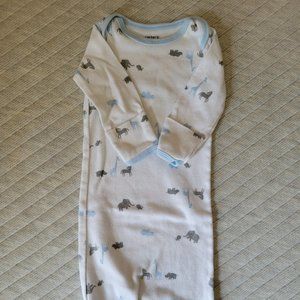 Carter's newborn, white/gray/light blue animal, sleeper gown